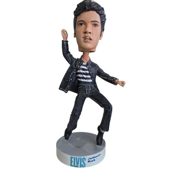 NWT Elvis Jailhouse Rock Bobble Head Head Knockers Black White Stripe - Picture 1 of 8